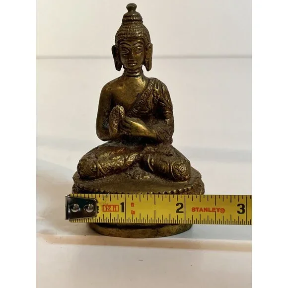 Antique Tibetan Seated Buddha on Lotus Shakyamuni Figure Deity Meditation Buddhi